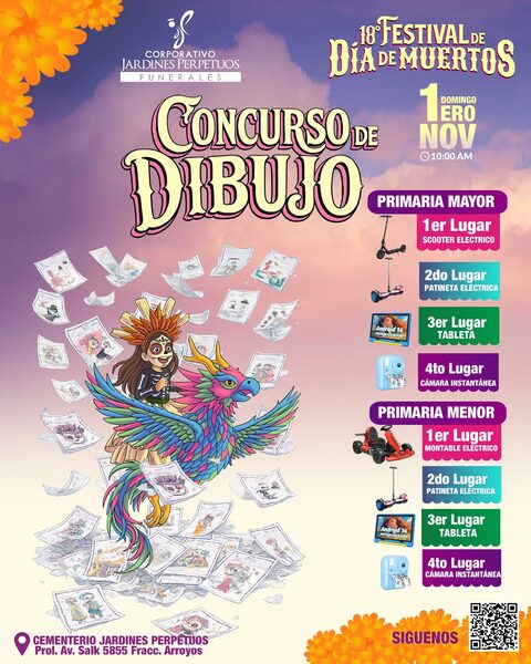 Cartel del concurso de dibujo con los premios para primaria mayor y primaria menor